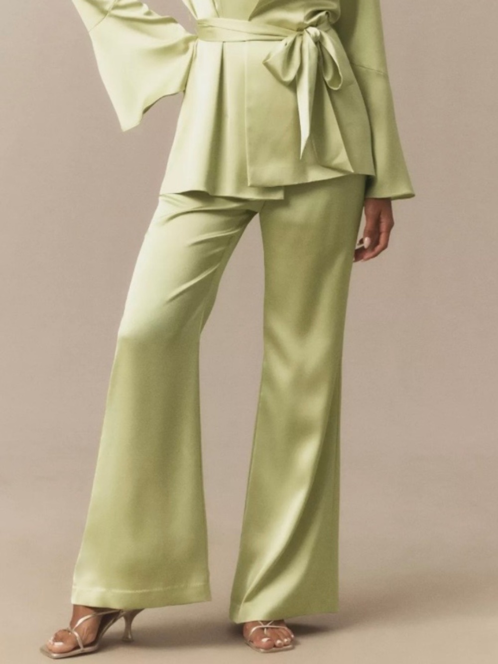 Mare Mare Green Wide-leg Satin Pants
